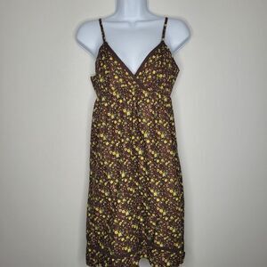 LEI y2k brown yellow ditsy floral baby doll mini rustic cottage dress large